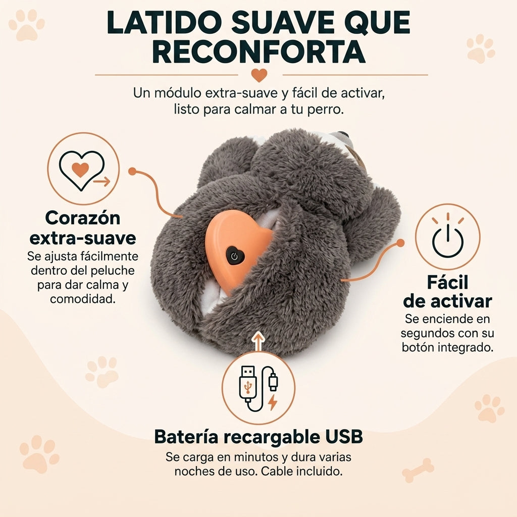 Peluche con Latido Real para Perros - Menos Ansiedad, Más Calma